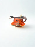 CornerRuby Happy Halloween Ceramic Pumpkin Teacup, Saucer & Spoon Set