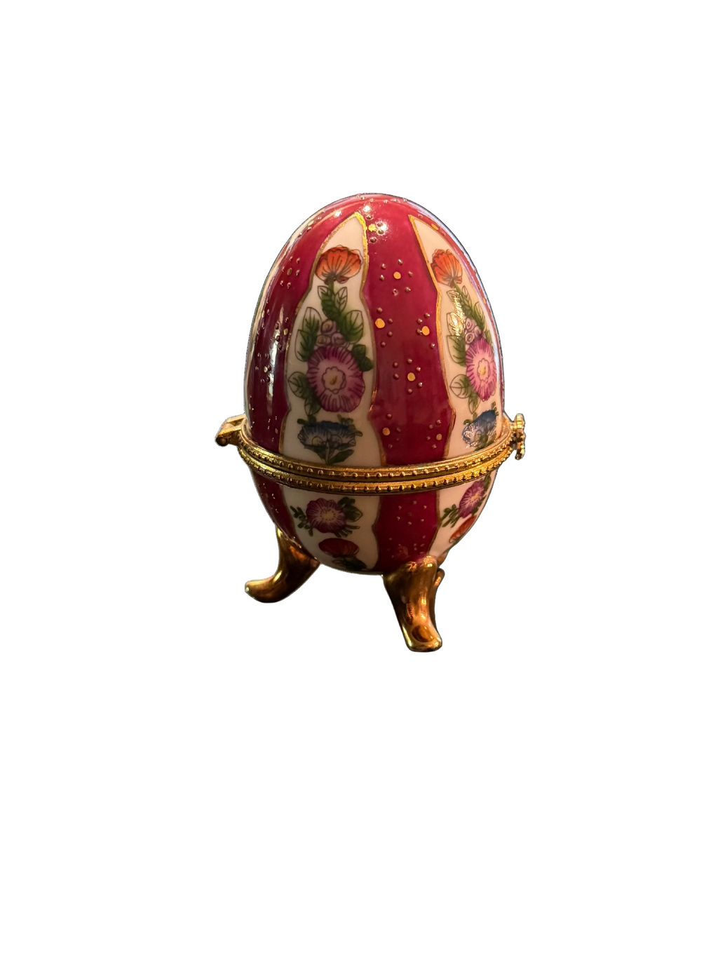 Vintage Fabergé-Style Porcelain Egg Trinket Box | Hand-Painted Floral Collectible
