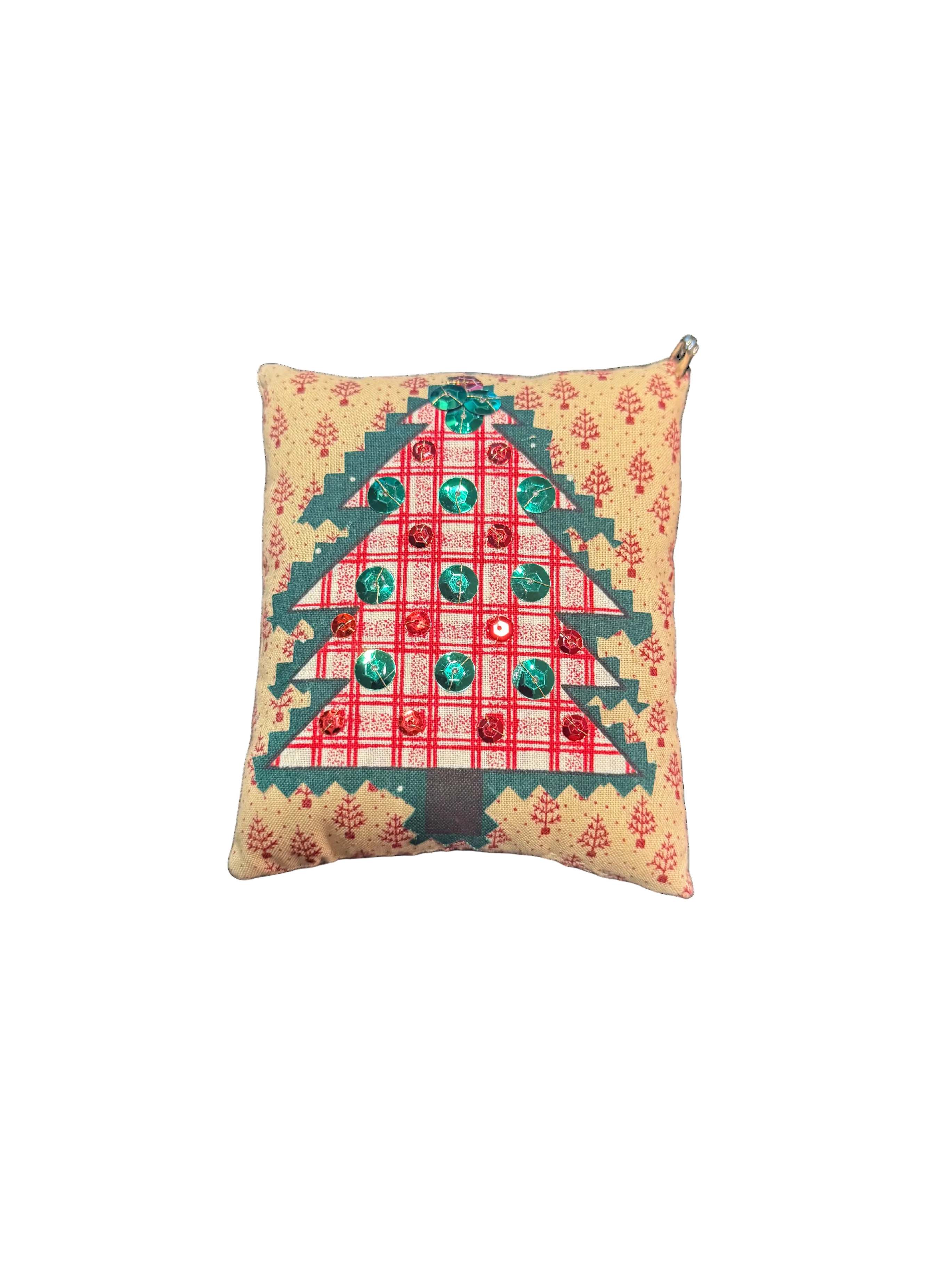 Vintage Handmade Christmas Tree Ornament | Plaid Sequin Fabric Holiday Ornament