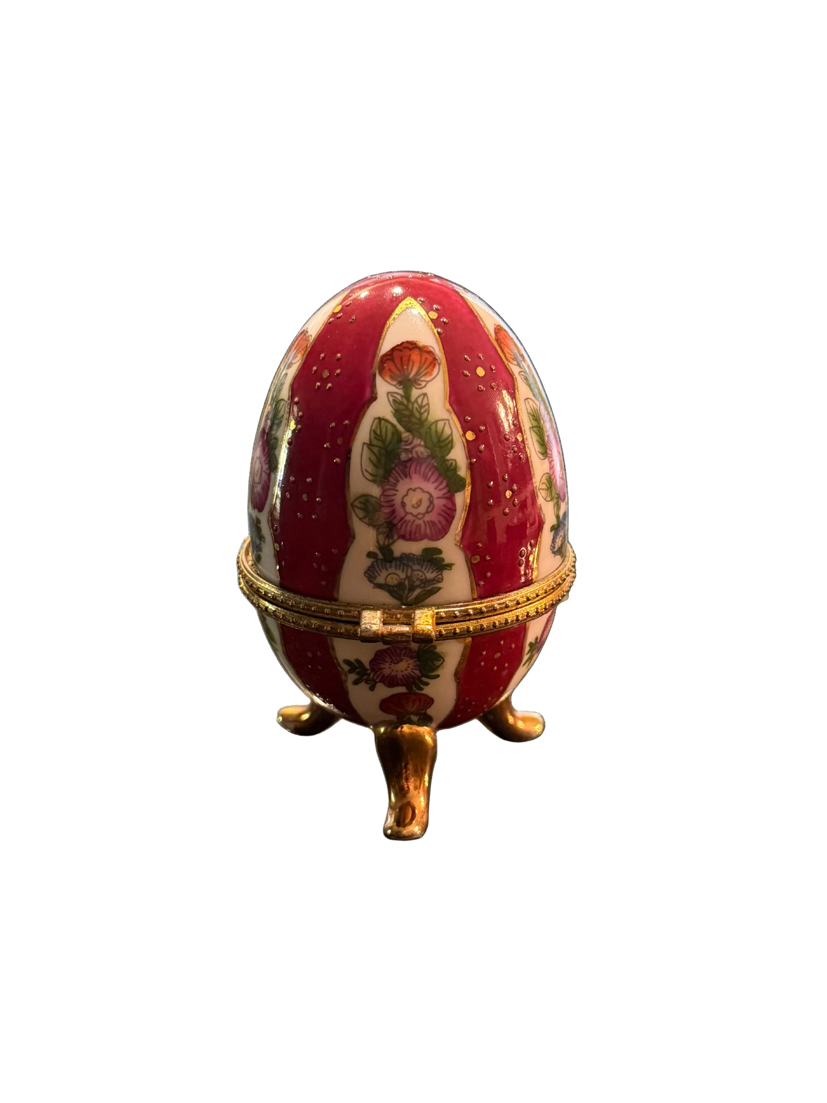 Vintage Fabergé-Style Porcelain Egg Trinket Box | Hand-Painted Floral Collectible