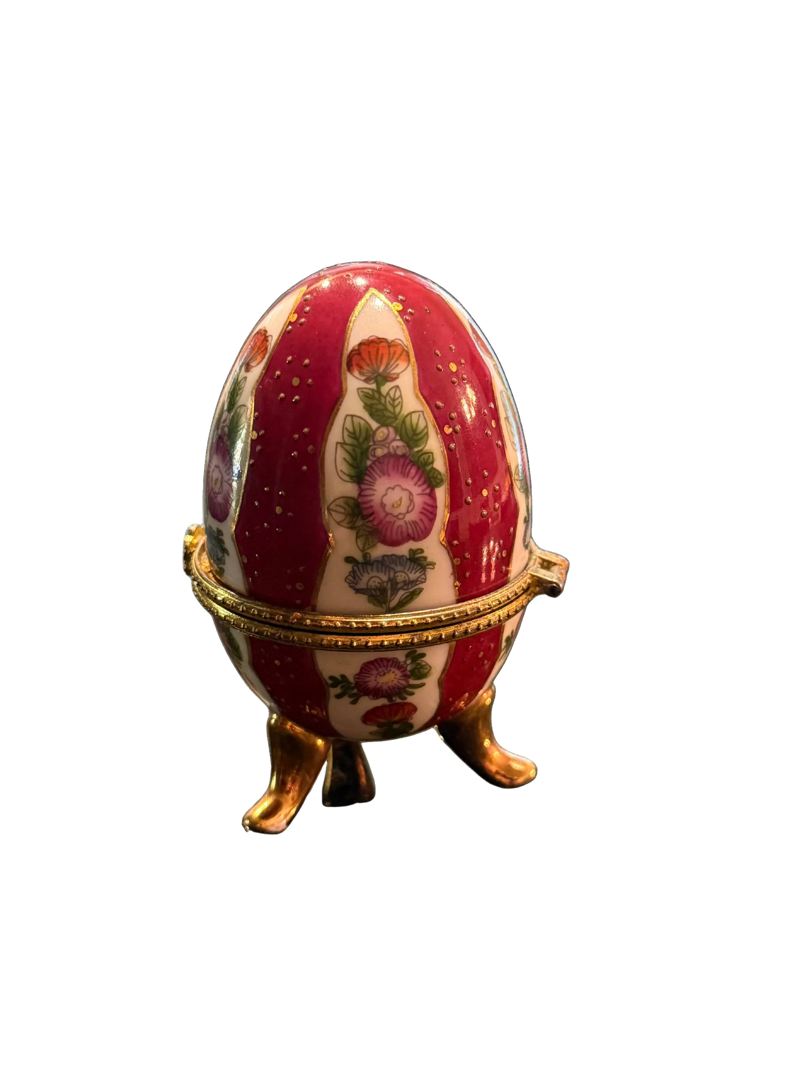 Vintage Fabergé-Style Porcelain Egg Trinket Box | Hand-Painted Floral Collectible