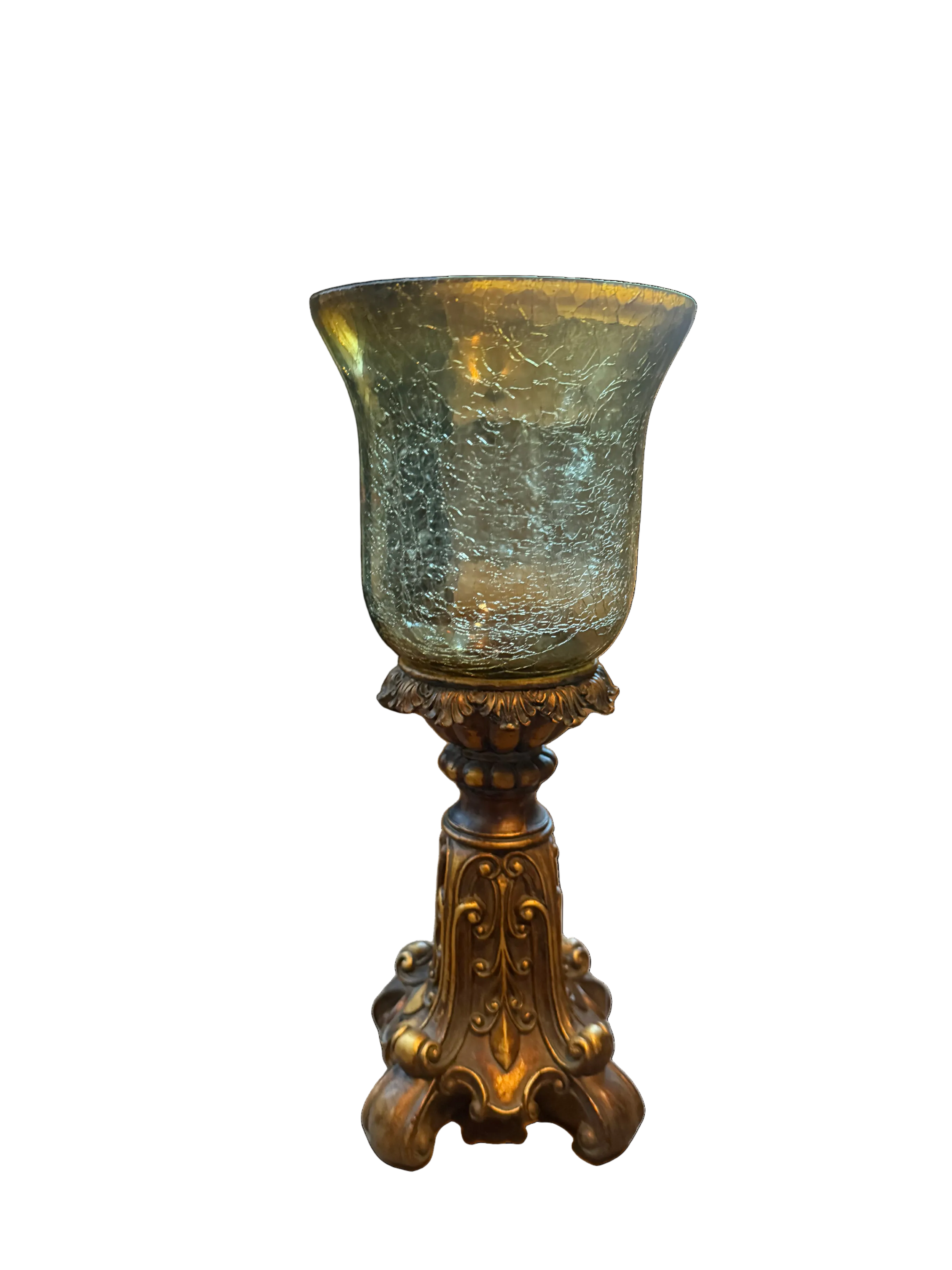 Baroque-Style Crackle Glass Decorative Goblet & Finial Set