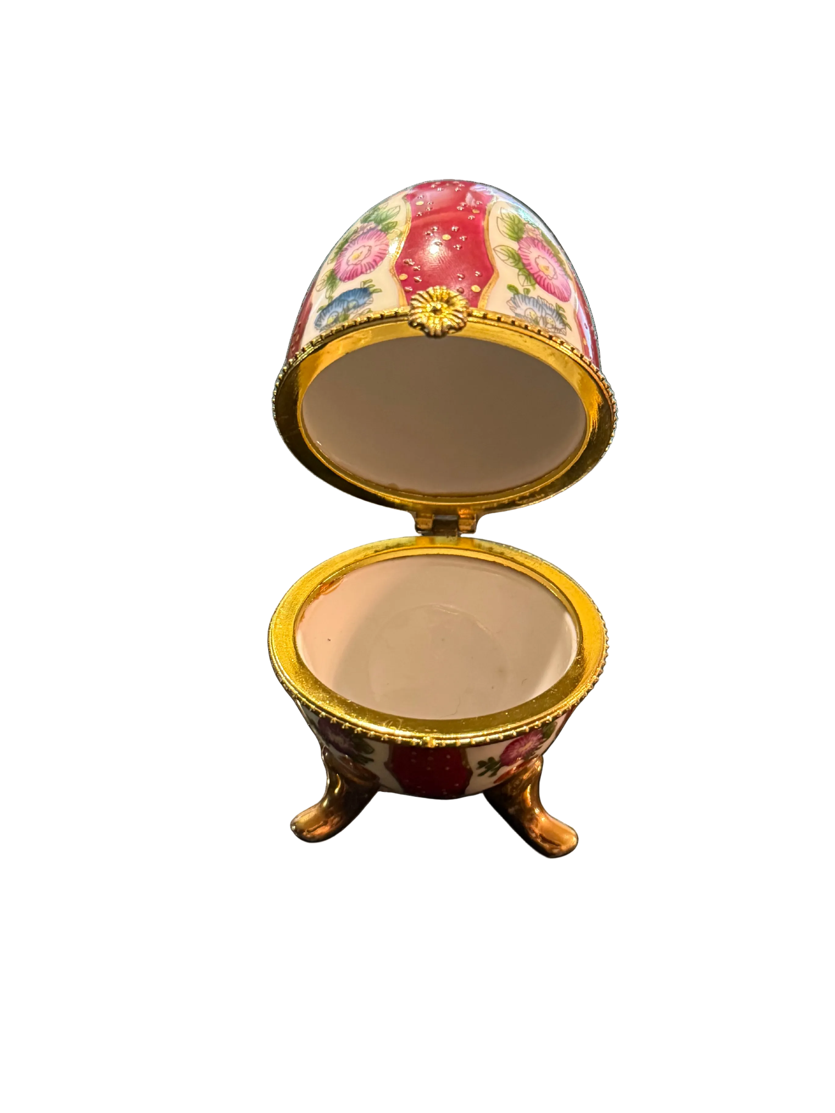 Vintage Fabergé-Style Porcelain Egg Trinket Box | Hand-Painted Floral Collectible