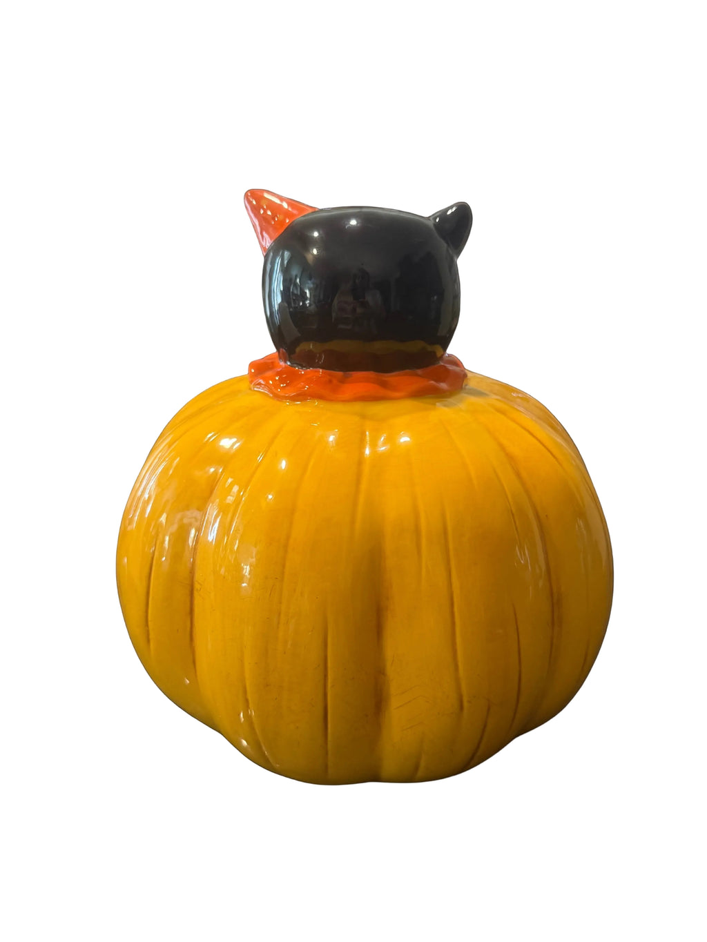 Johanna Parker Halloween Ceramic Black Cat Pumpkin Candy Bowl – Orange Black Retro