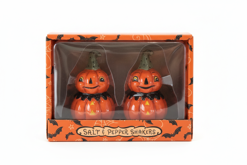 Jack-o-Lantern Salt and Pepper Shakers on white background